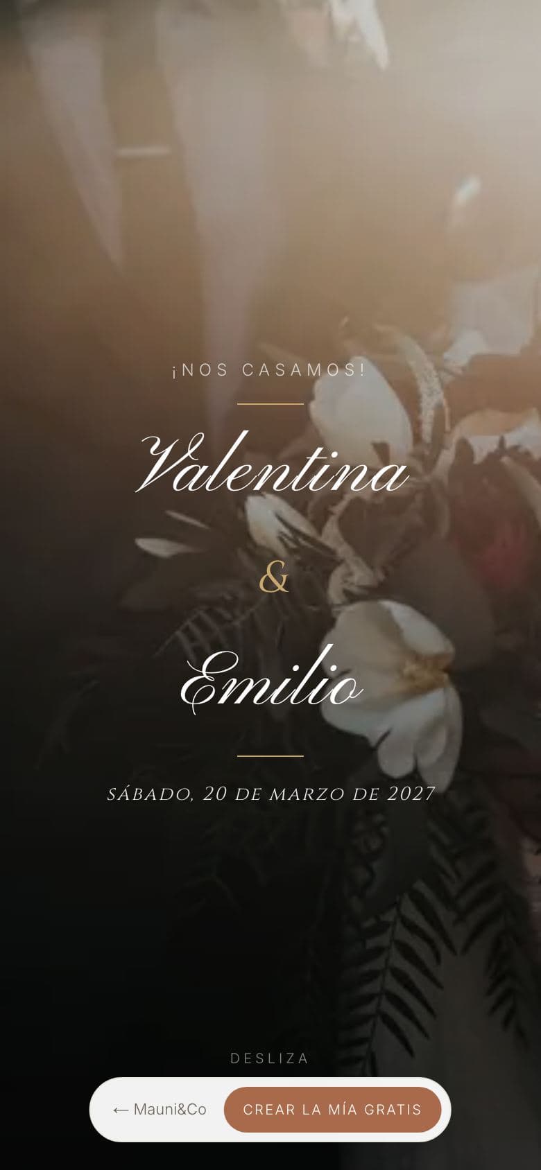 Invitación de boda real abierta en un celular